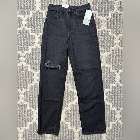 H&M 90s Straight Ultra High Rise Black Distressed Jeans - Picture 1 of 8